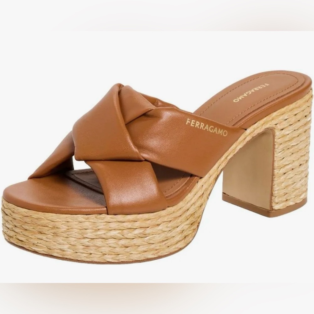 Ferragamo Douglas Leather Espadrille Platform Sandals US size 91/2